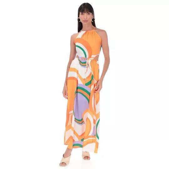 Vestido Longo Abstrato - Laranja & Lilás - ZINCO