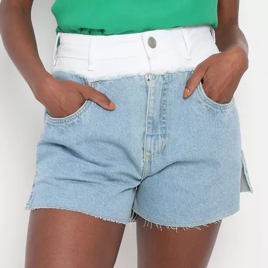 Short Jeans Com Recortes - Branco & Azul claro - ZINCO