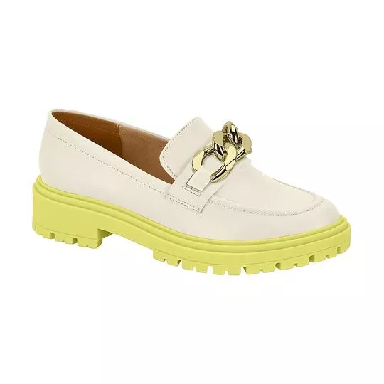 Loafer Com Aviamentos Metalizados -  Off White & Dourado - Vizzano