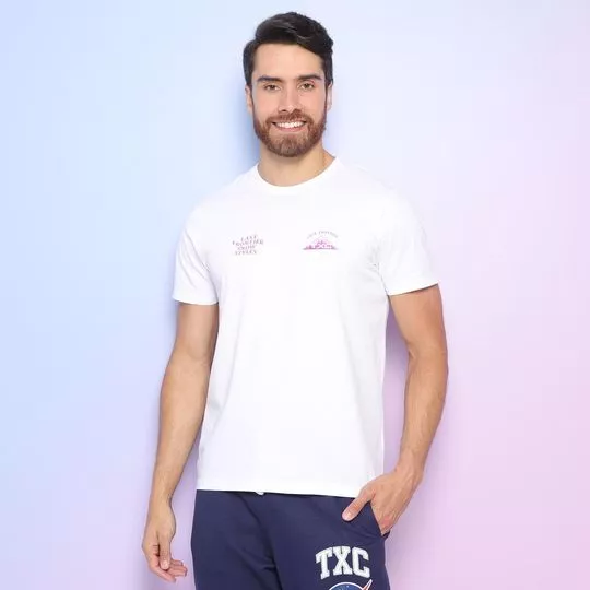 Camiseta Com Inscrições -  Branca & Rosa - TXC BRAND