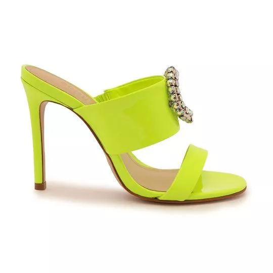 Tamanco Em Couro Com Pedrarias -  Verde Neon -  Salto: 10cm - Schutz