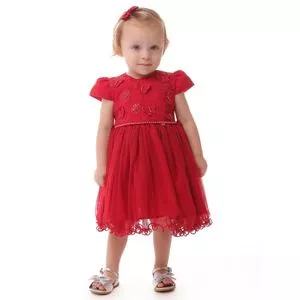 Vestido Com Tule<BR>- Vermelho<BR>- Cattai