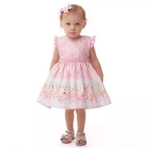 Vestido Fazendinha<BR>- Rosa Claro & Off White<BR>- Cattai