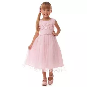 Vestido Com Tule<BR>- Rosa Claro<BR>- Cattai