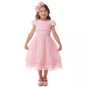 Vestido Com Tule<BR>- Rosa Claro<BR>- Cattai