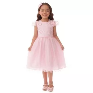 Vestido Com Tule<BR>- Rosa Claro<BR>- Cattai