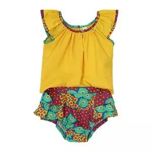 Conjunto De Blusa & Calcinha Boneca<BR>- Amarelo & Verde