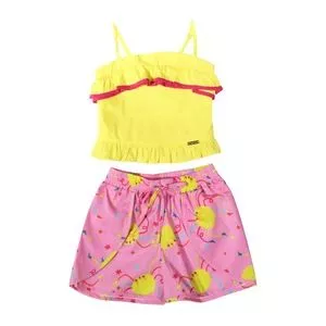 Conjunto De Blusa & Short Aranhas<BR>- Rosa & Amarelo