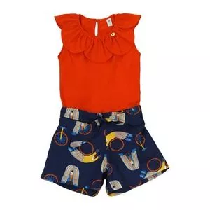 Conjunto De Blusa & Short Equilibristas<BR>- Vermelho & Azul Marinho