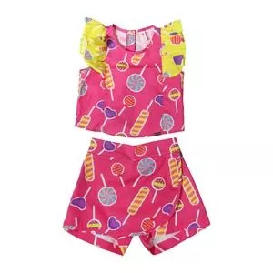 Conjunto De Blusa & Short Doces<BR>- Pink & Amarelo