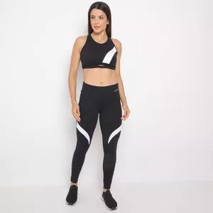 Conjunto De Top & Legging UV50+ Dry Fit<BR>- Preto & Branco