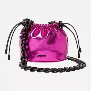 Bolsa Saco Metalizada<BR>- Pink & Preta