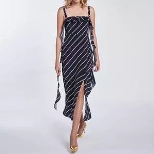 Vestido Midi Em Seda<BR> - Preto