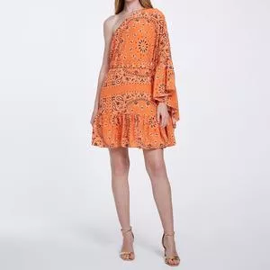 Vestido Curto Em Seda<BR> - Laranja