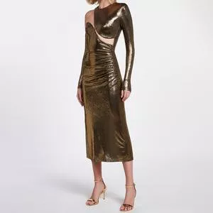 Vestido Midi Metalizado<BR> - Dourado