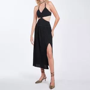 Vestido Midi Fenda<BR> - Preto