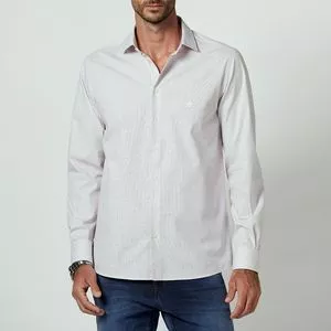 Camisa Slim Fit Xadrez<BR>- Branca & Laranja