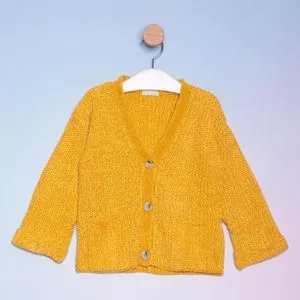 Cardigan Em Tricô<BR> - Amarelo Escuro<BR> - Hering Kids