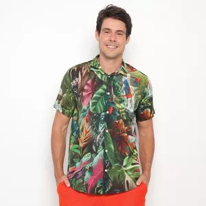 Camisa Folhagens<BR>- Verde & Laranja<BR>- Reserva