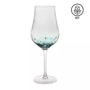 Jogo De Taças Para Vinho Com Detalhes Coloridos<BR>- Incolor & Verde Água<BR>- 2Pçs<BR>- 510ml