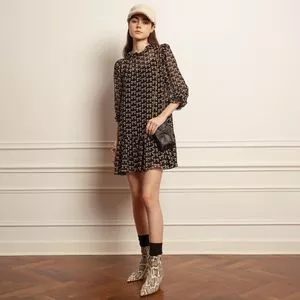 Vestido Curto Laços<BR>- Preto & Off White