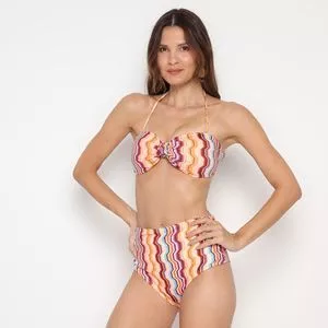 Biquíni Sem Alça Com Hot Pant Geométrico<BR>- Amarelo & Bordô<BR>- MARIA VALENTINA