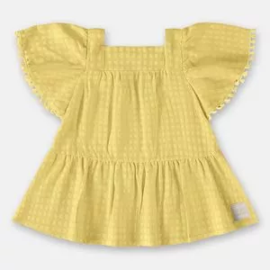 Vestido Texturizado Com Franjas<BR>- Amarelo<BR>- Up Baby<BR>- Up Baby & Up Kids