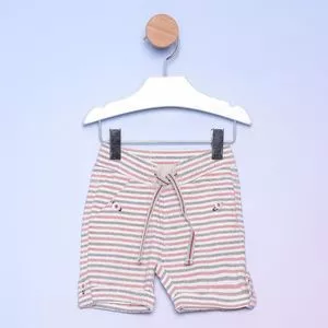Bermuda Listrada<BR>- Off White & Vermelha<BR>- Pequena Mania