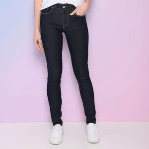 Calça Jeans Skinny Com Pespontos<BR>- Azul Marinho