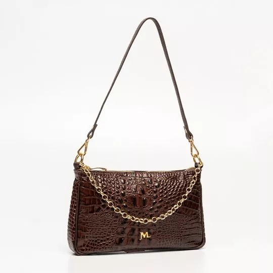 Bolsa Baguete Em Couro - Marrom Escuro