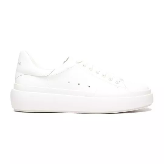 Tênis Plataforma Em Couro- Branco- Salto: 5cm