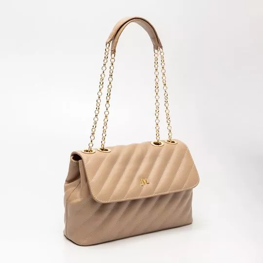 Bolsa De Ombro Em Couro- Bege- 16x27x9cm