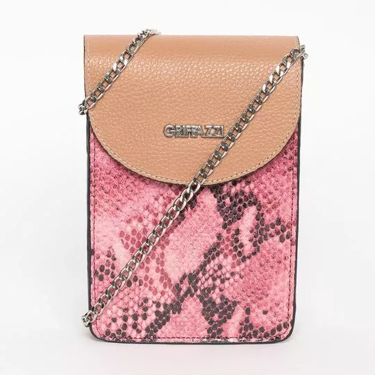 Bolsa Mini Em Couro Animal- Pink & Marrom- 20,5x13x5cm