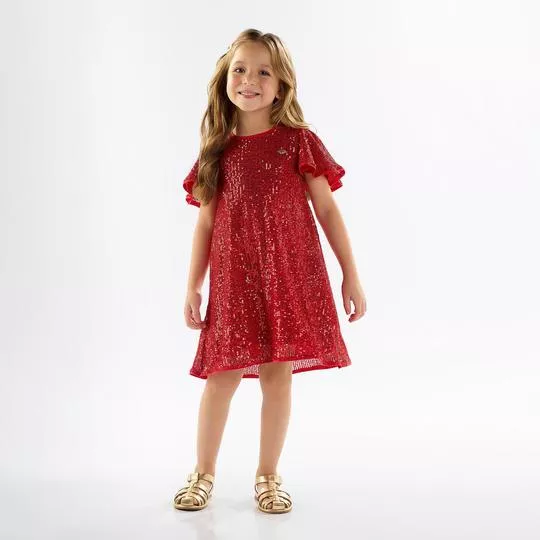 Vestido Com Paetês- Vermelho