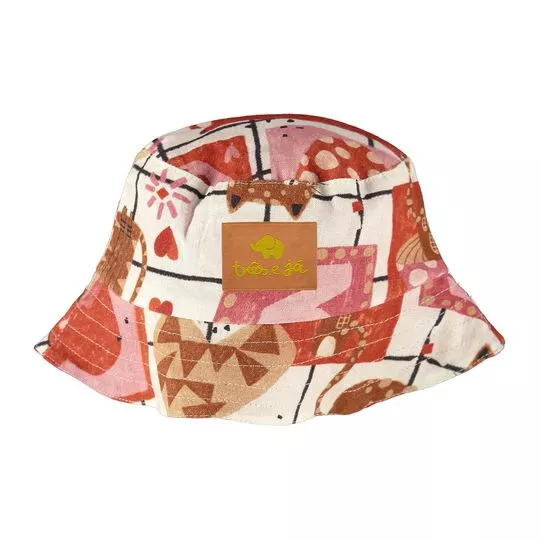Chapéu Bucket Dupla Face Com Linho- Off White & Vermelho