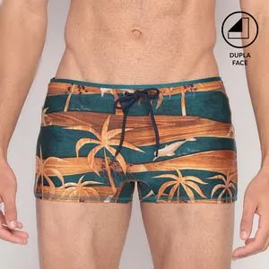 Sunga Boxer Dupla Face<BR>- Azul Turquesa & Marrom