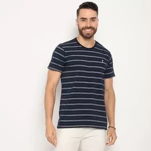 Camiseta Listrada<BR>- Azul Marinho & Branca