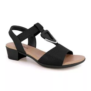 Sandália Em Couro Com Aviamento<BR>- Preta<BR>- Salto: 4cm