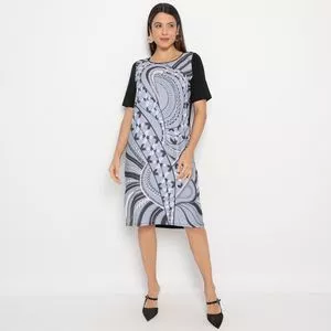 Vestido Curto Abstrato<BR>- Cinza & Preto