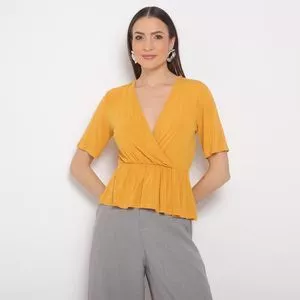 Blusa Lisa Com Linho<BR>- Amarelo Escuro<BR>- OCNA