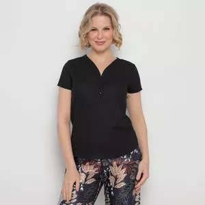 Blusa Com Linho<BR>- Preta