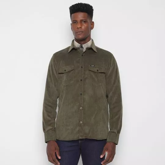 Camisa Em Veludo- Verde Militar
