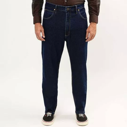 Calça Jeans Reta Com Bolsos- Azul Escuro- USTOP
