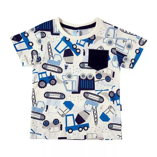 Camiseta Caminhões- Branco e azul