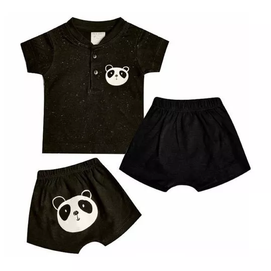 Conjunto De Camiseta & Short Aveludado- Preto & Branco- Ticco Baby
