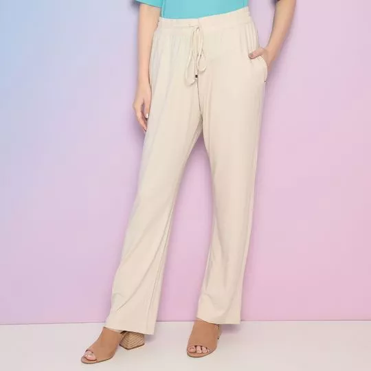 Calça Reta Com Bolsos- Bege Claro