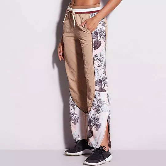 Calça Reta Folhagens- Bege & Off White- Hope Resort