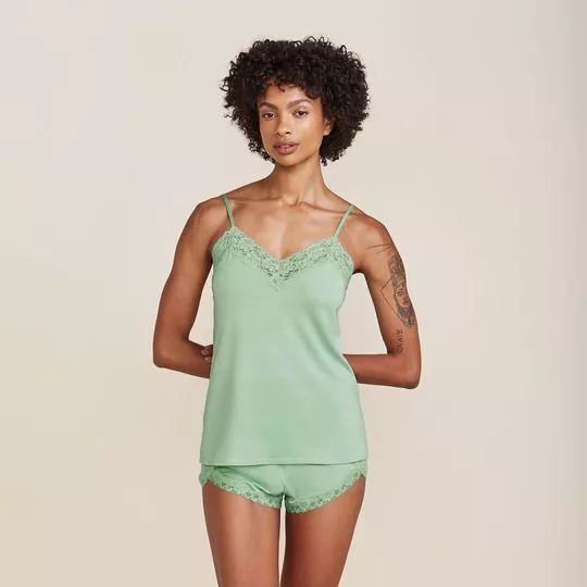 Short Doll Com Renda- Verde Claro