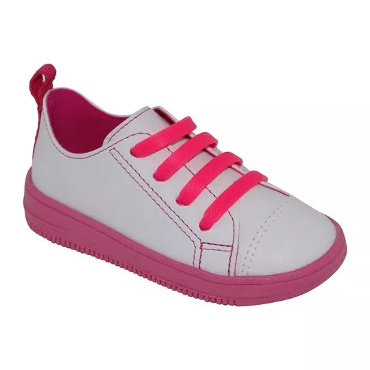 Tênis Com Recortes- Branco & Rosa Neon- Ortopé