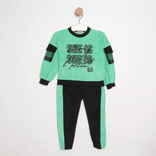 Conjunto De Blusa & Calça Jogger Petit Cherie®- Verde & Preto- PETIT CHERIE